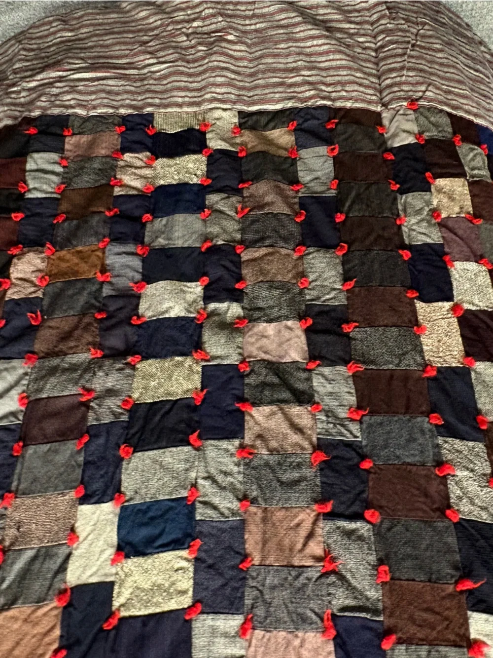 Patchwork Quilted Throw Heavy Wool Made From Men Suits Vintage Classic